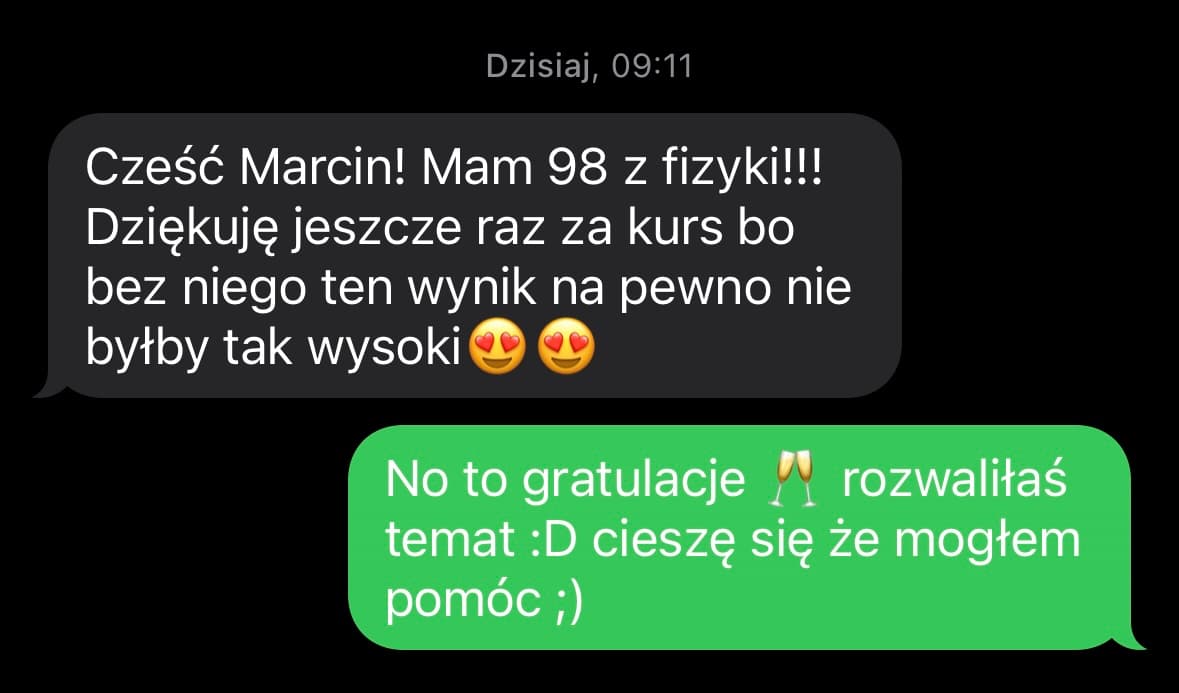 Wiadomość od kursanta — zrzut ekranu 1